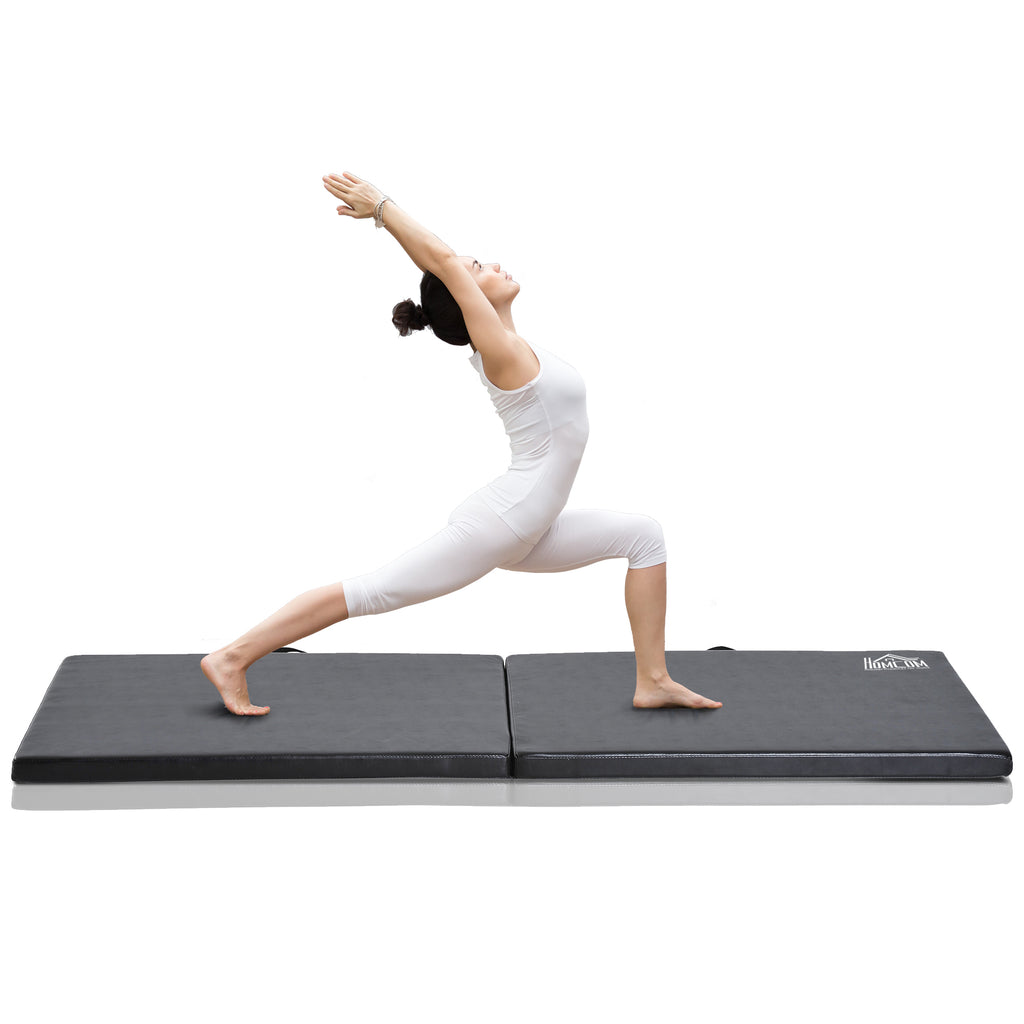 Tapis de gymnastique yoga pilates fitness pliable portable grand confort 180L x 60l x 5H cm revêtement synthétique noir-1