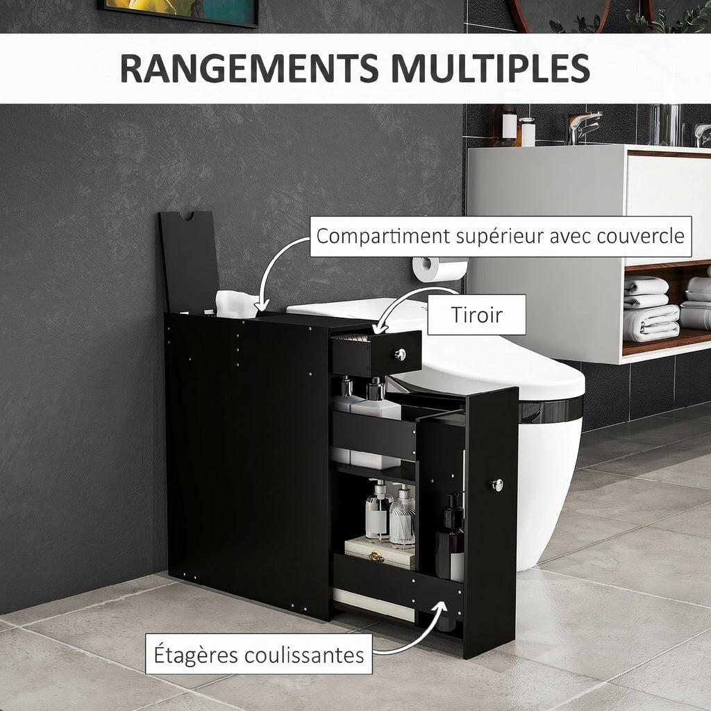 Meuble pour toilette salle de bain avec rangement papier toilette - 2 tiroirs organisateur en MDF - 17 x 48 x 58 cm-4