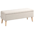 Banc coffre rangement rembourré aspect lin pour chambre à coucher, entrée, salon, charge 220 Kg, 110 x 39 x 45 cm, beige-0