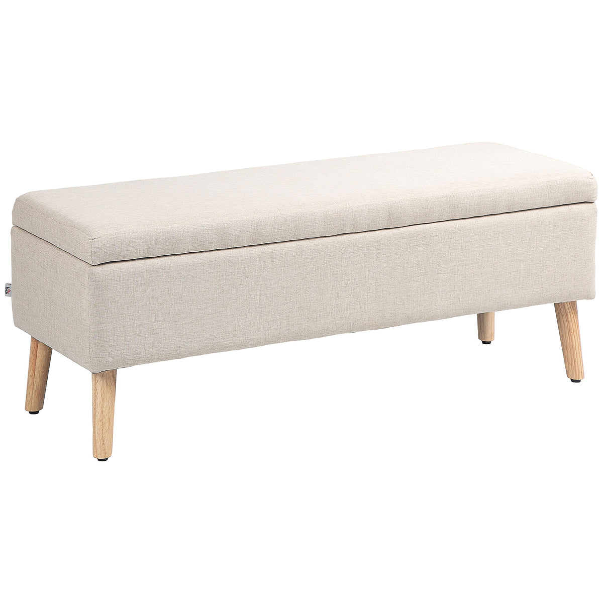 Banc coffre rangement rembourré aspect lin pour chambre à coucher, entrée, salon, charge 220 Kg, 110 x 39 x 45 cm, beige-0