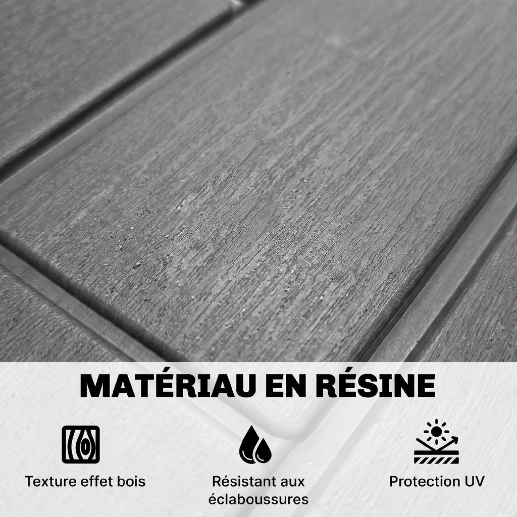 Coffre de Rangement Extérieur 379 L Verrouillable avec Vérin à Gaz, Aspect Bois, 122,5x56x62cm, Gris-4
