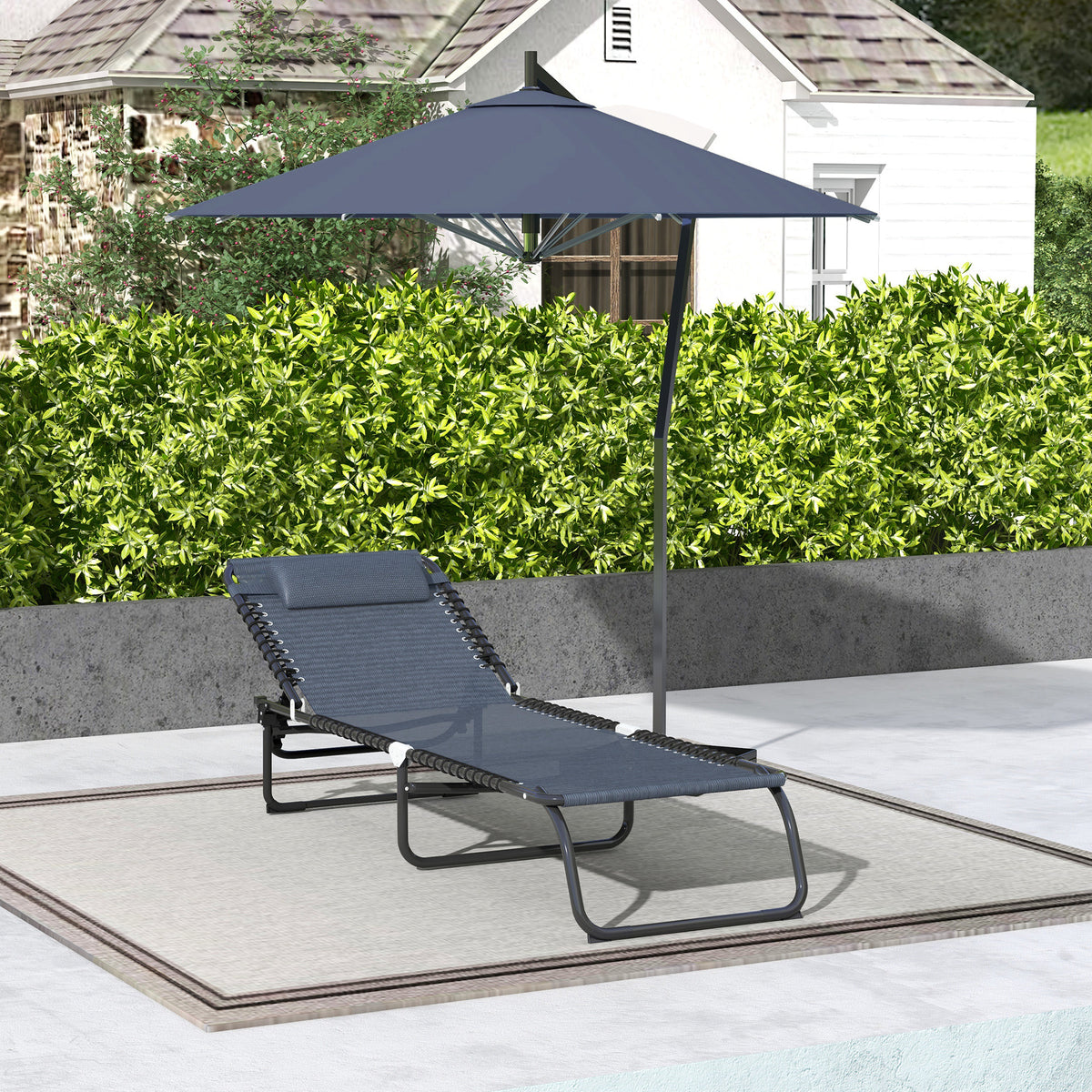 Bain de Soleil transat Pliable Dossier inclinable Multi-Positions Acier thermoplastique Lacets élastiques Noir-9