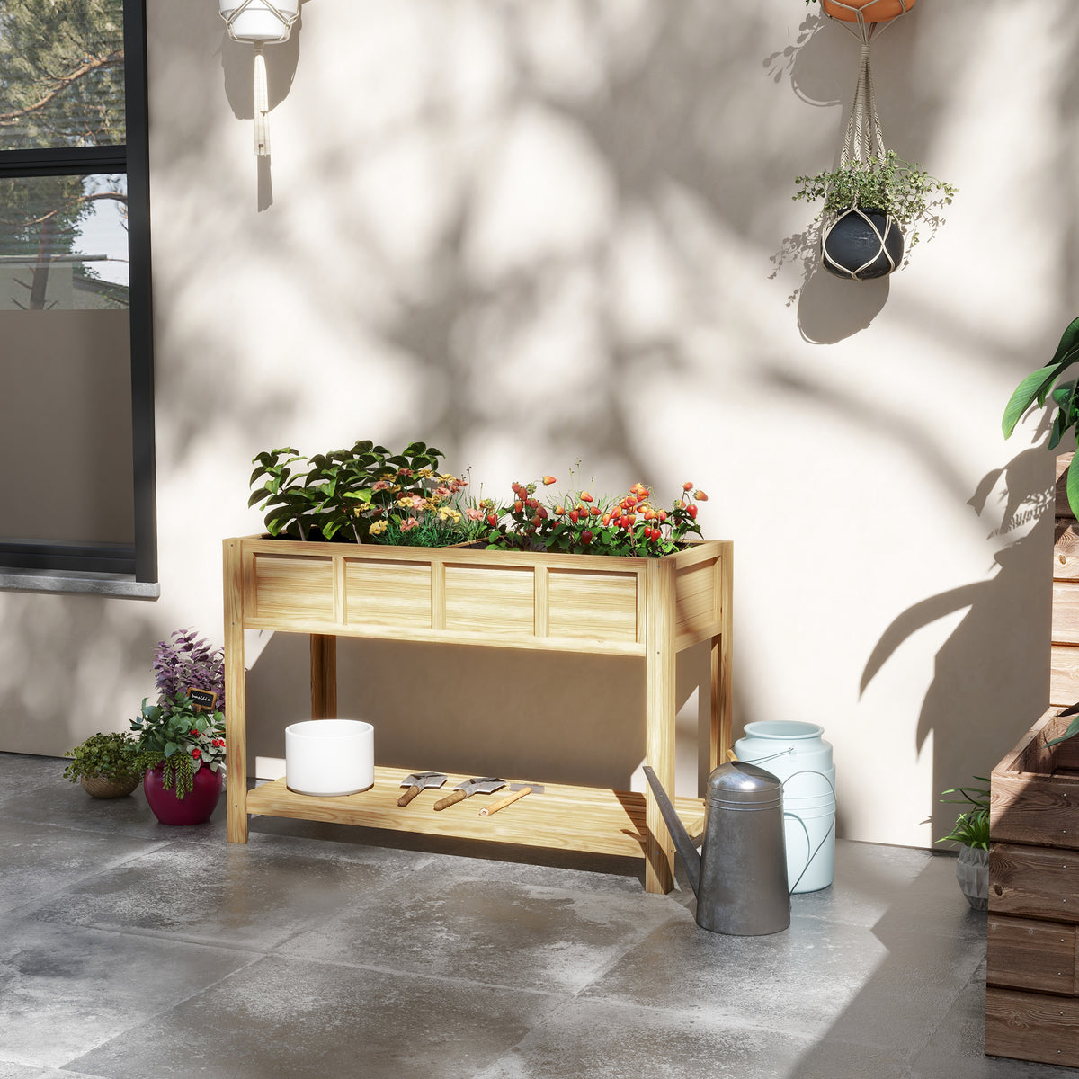 Jardinière sur pieds avec séparateur amovible, étagère, Inserts d'irrigation, feutre de drainage 115L x 46l x 75H cm-1