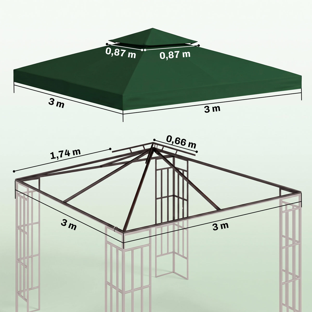 Toit de Remplacement pour Gazebo de Jardin Toile de Rechange pour pavillon tonnelle Tente 3 x 3 m Vert foncé-2