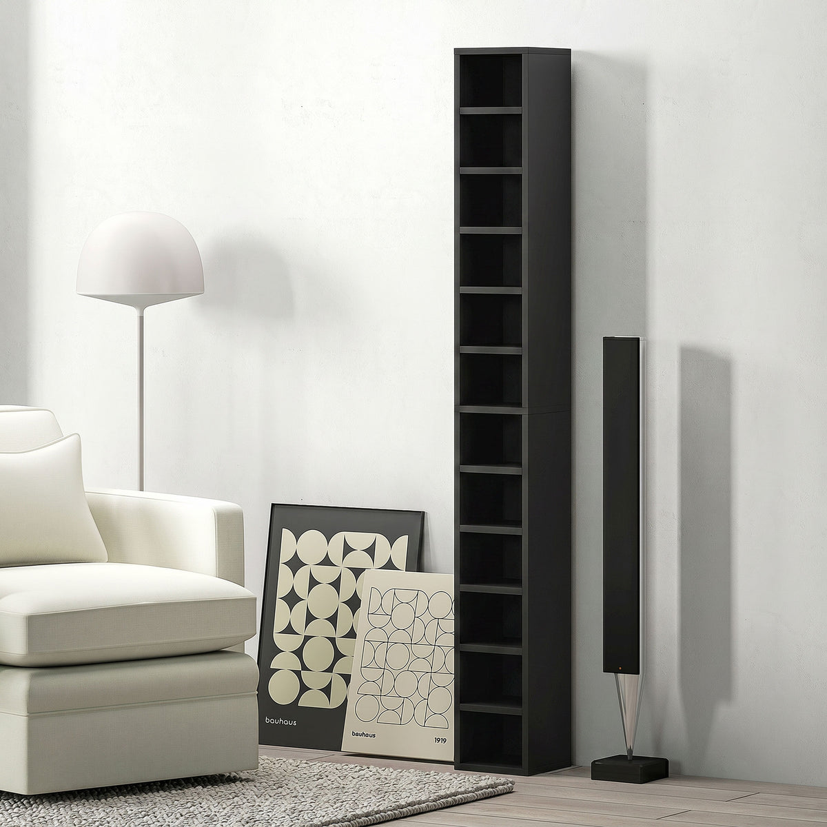 Rangements pour CD et DVD avec 12 compartiments, capacité max. 204 CD, 21 x 20 x 175 cm, noir-1