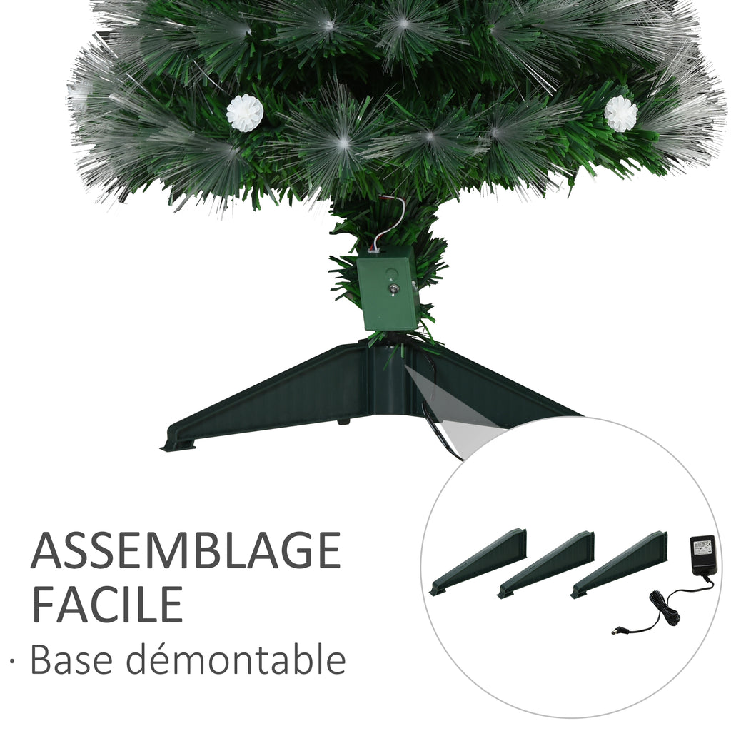 Sapin Noël Artificiel Lumineux 90H cm Fibre Optique LED + 14 Ampoules + Support Pied 90 Sommet Brillante Vert-6