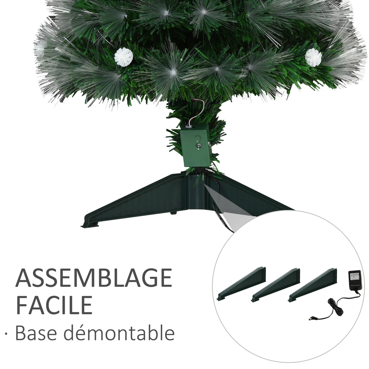 Sapin Noël Artificiel Lumineux 90H cm Fibre Optique LED + 14 Ampoules + Support Pied 90 Sommet Brillante Vert-6