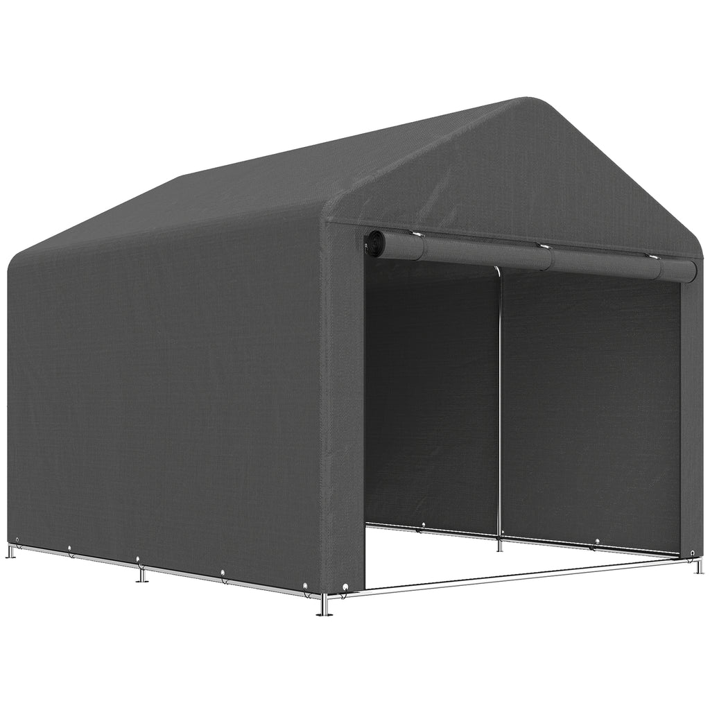 Abri de jardin tente de stockage imperméable abri moto porte enroulable fermeture éclair, 200 x 238 x 183 cm, gris foncé-0