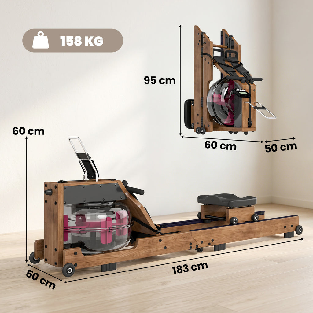 Rameur à Eau Rameur Appartement Pliable Double Rail Capacité 158kg Connexion Bluetooth 182x42x67cm Chêne-2