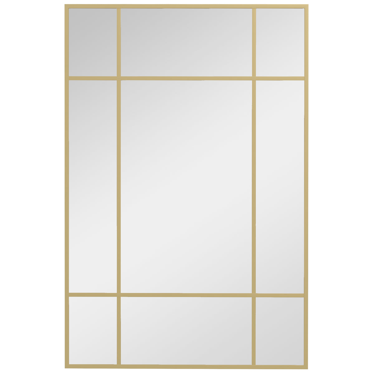 Miroir mural verrière rectangulaire style fenêtre, horizontal ou vertical avec 4 crochets, en métal doré - 90x60 cm-0