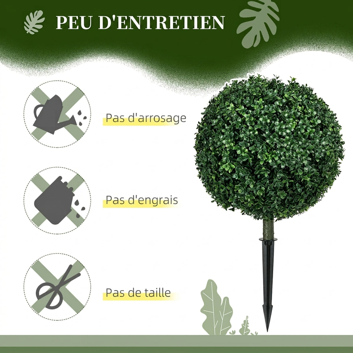 Lot de 2 Plantes Artificielles 70 cm, Boules de Buis, 440 Feuilles, Piquets, Résistant aux UV, Facile à Nettoyer, Vert-4