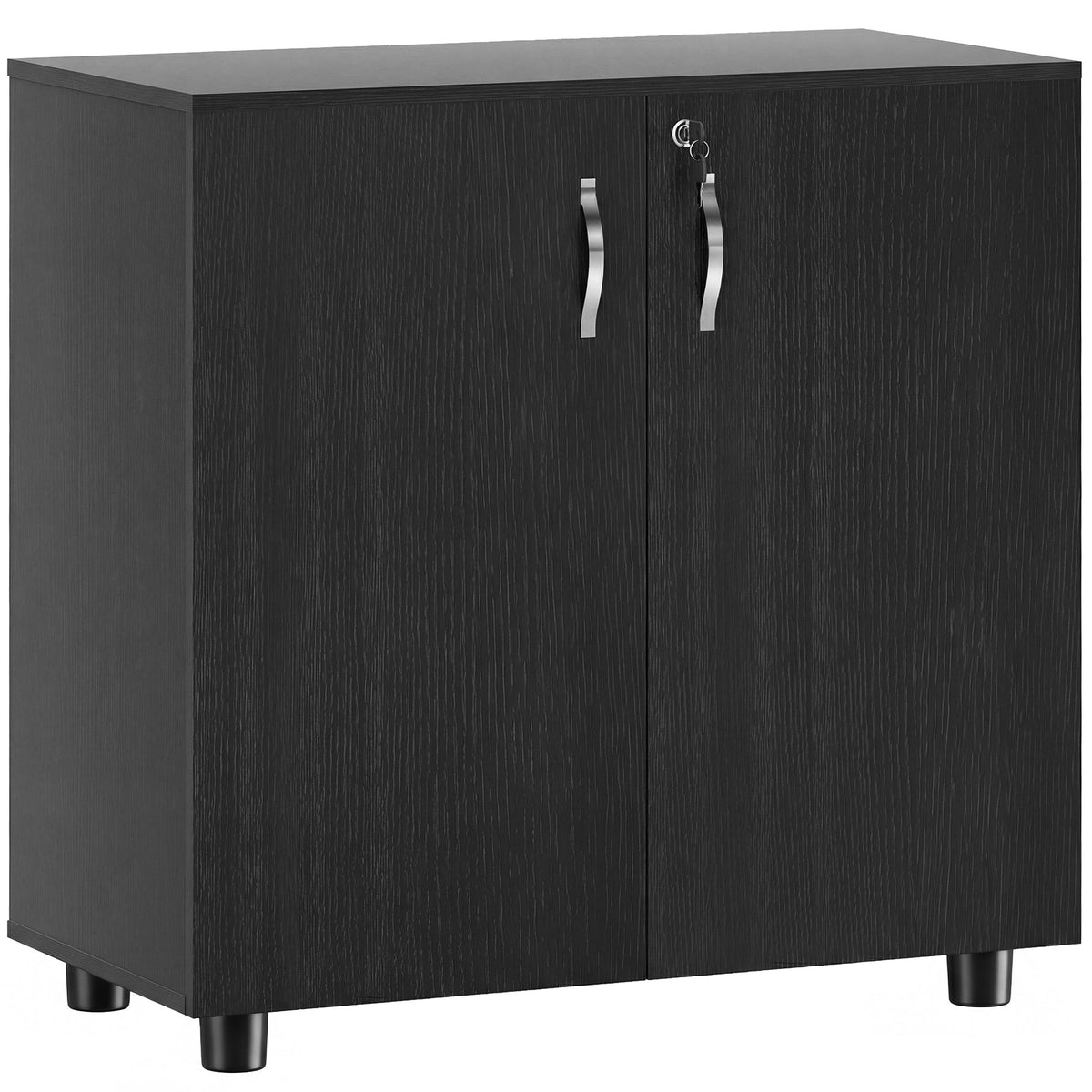 Armoire de Bureau à 2 Niveaux, Meuble de Rangement Bureau avec 2 Portes, Serrures et Clés, 80x40x80cm, Noir-0