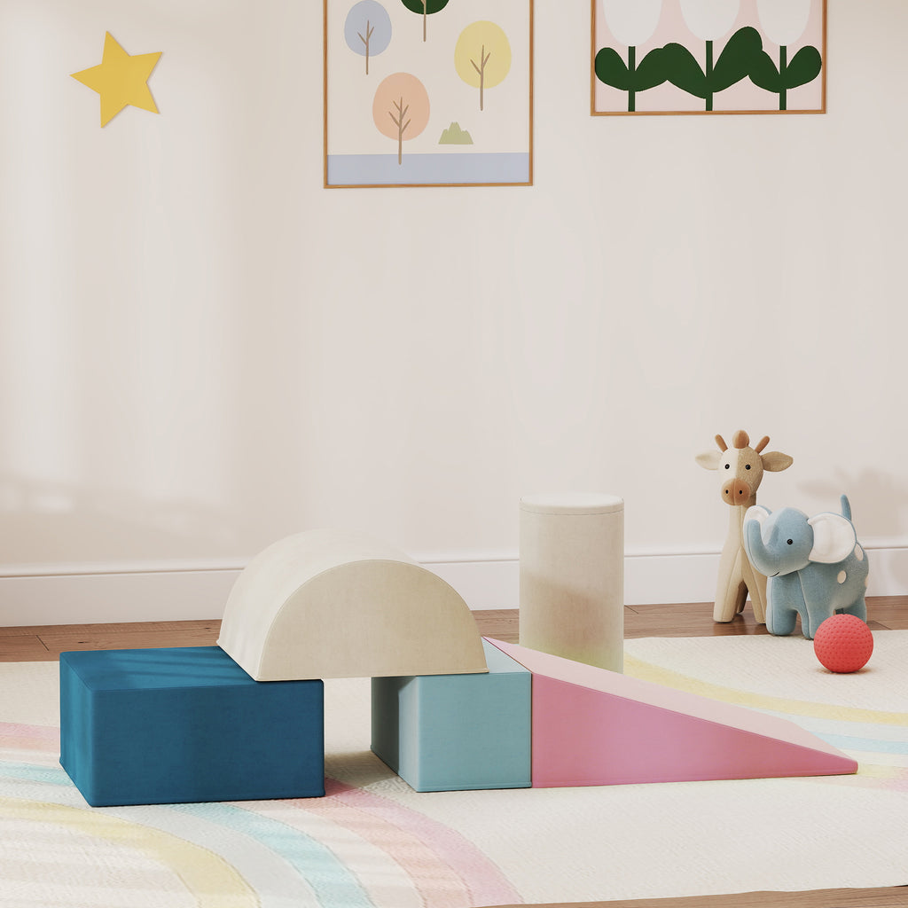 Parcours motricité bébé jouet d'escalade modulable 5 pièces housse lavable en velours 61 x 40,6 x 60 cm multicolore-9