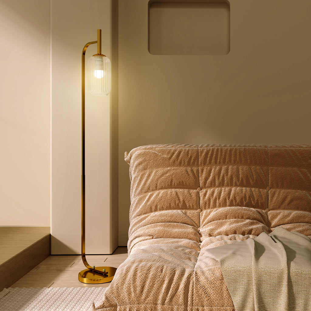 Lampadaire sur pied salon lampe sur pied avec abat-jour en verre texturé interrupteur à pied 29 x 25 x 152 cm métal or-7