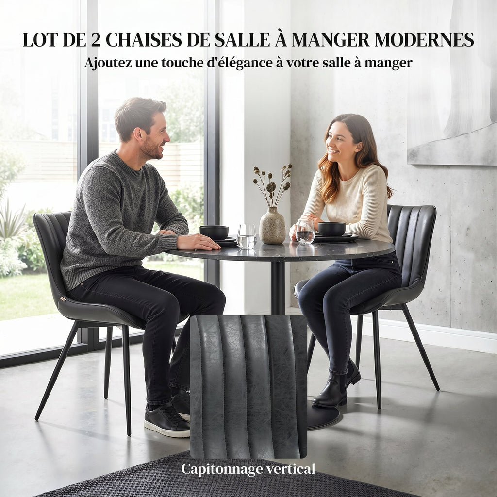 Lot de 2 chaises de salle à manger design moderne et capitonné pour salon, salle à manger, chambre à coucher, noir-3