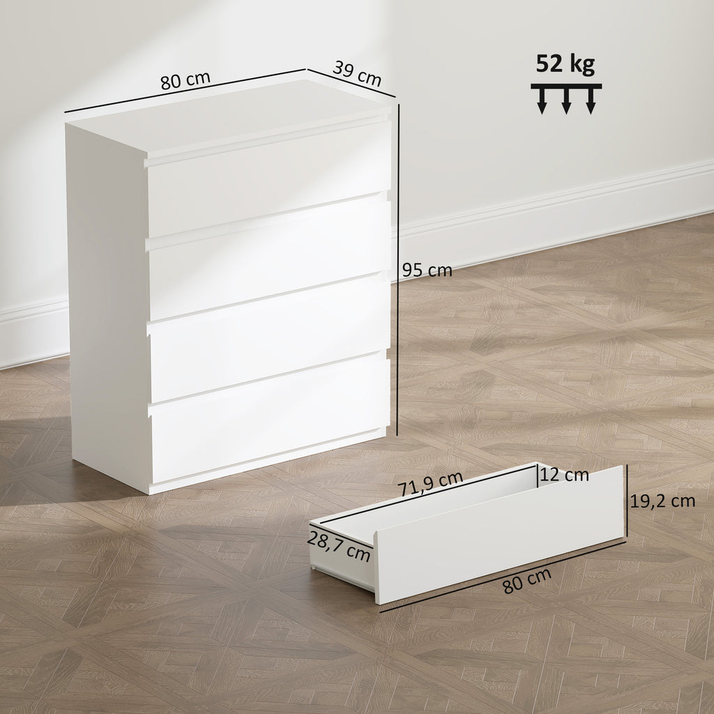 Commode 4 tiroirs, meuble de rangement épuré pour chambre, intérieur, 80 x 39 x 95 cm panneau de particules blanc-2