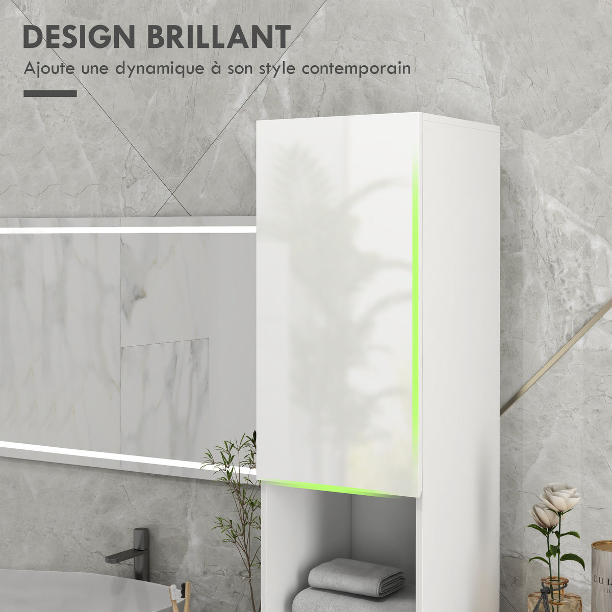 Meuble colonne de salle de bain 2 placards avec étagères réglables + 2 niches 30 x 30 x 181,5 cm blanc-3