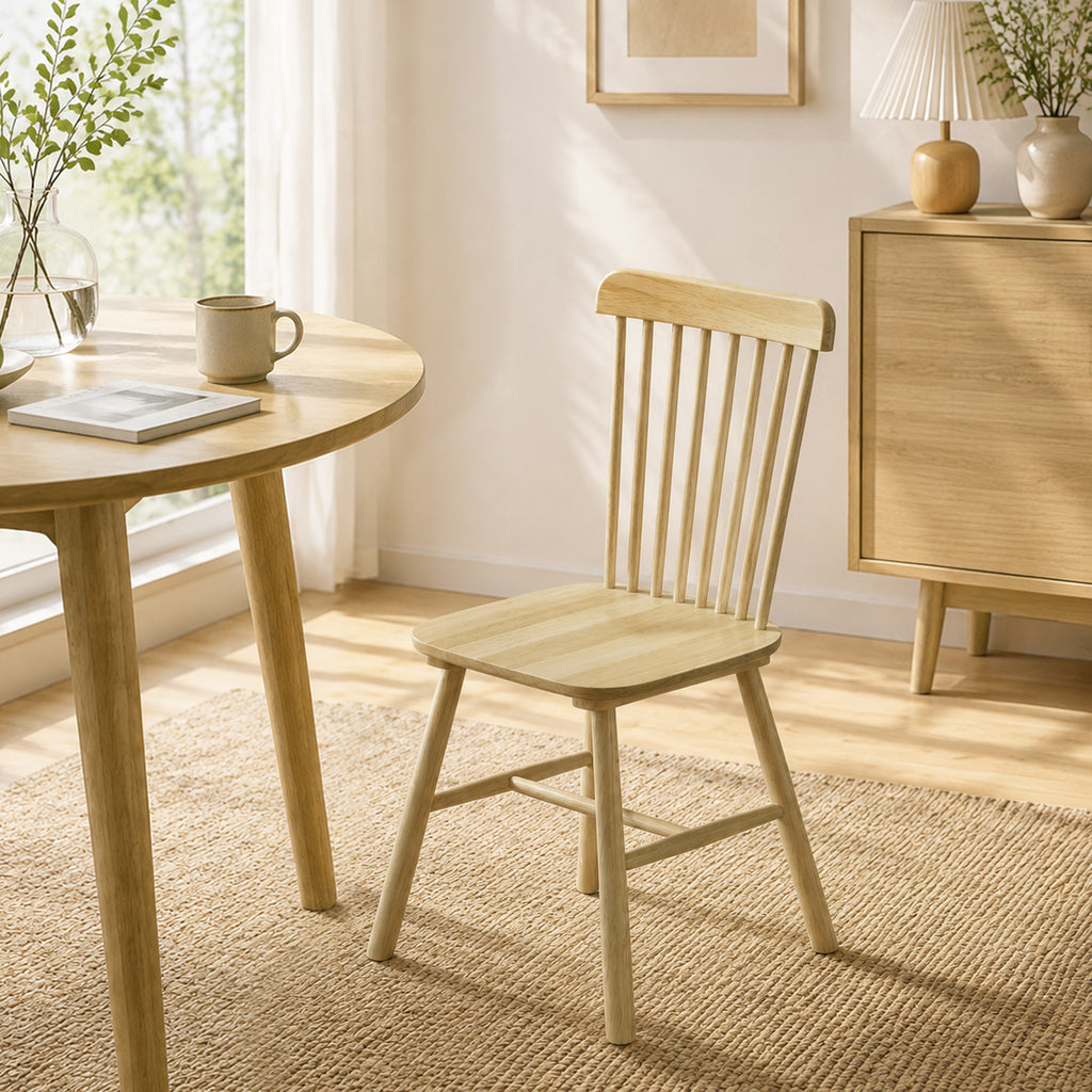 Lot de 2 Chaises de Salle à Manger, Chaises Cuisine en Bois d'Hévéa, Dossier Incurvé, Bords Arrondis, Bois Naturel-8