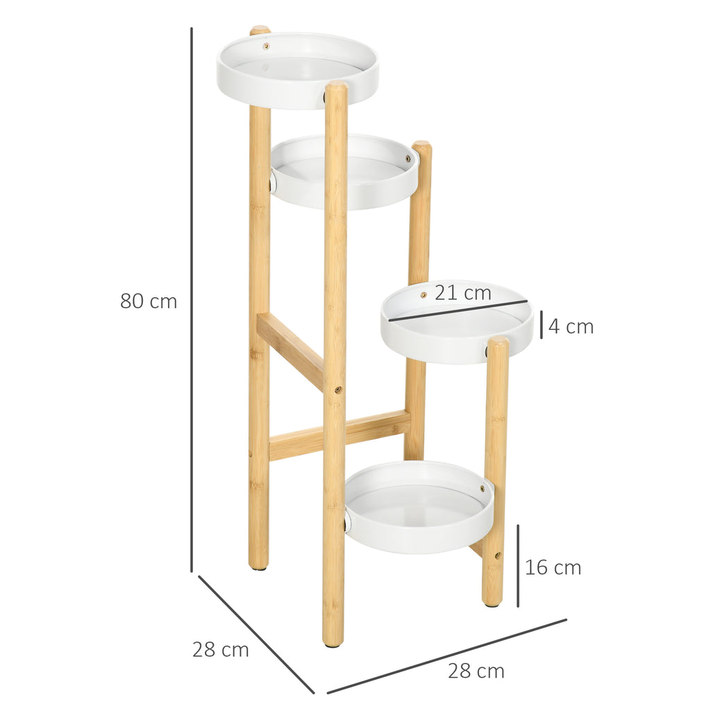 Support pour plantes étagère à fleurs à 4 niveaux en bambou et métal pour extérieur intérieur 28 x 28 x 80 cm blanc-2