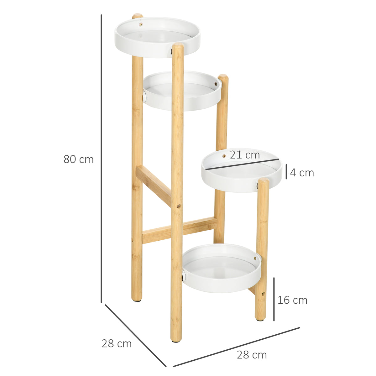 Support pour plantes étagère à fleurs à 4 niveaux en bambou et métal pour extérieur intérieur 28 x 28 x 80 cm blanc-2