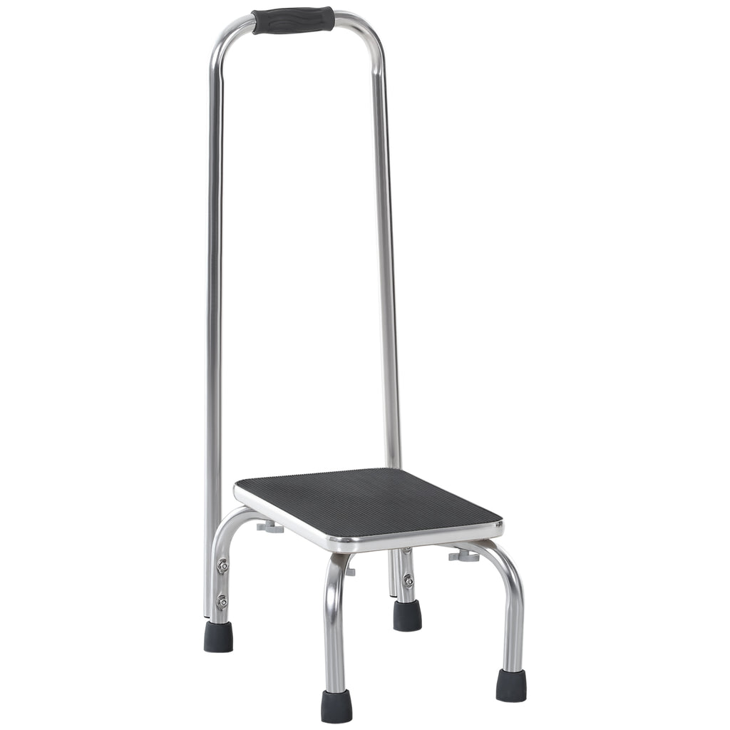 Marche avec Barre d'appui - marchepied de sécurité - Plateforme & Patins antidérapants - Acier galvanisé, gris et noir-0
