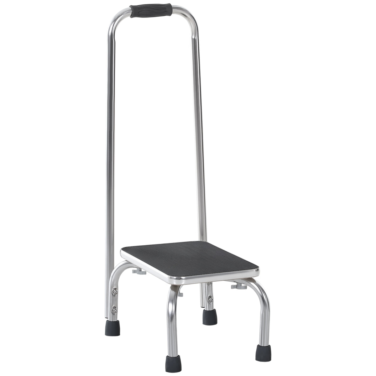 Marche avec Barre d'appui - marchepied de sécurité - Plateforme & Patins antidérapants - Acier galvanisé, gris et noir-0