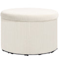 Pouf coffre rangement, tabouret rond, pouf repose-pieds en velours côtelé, charge 120 Kg, Ø 60 x 41 cm, beige-0