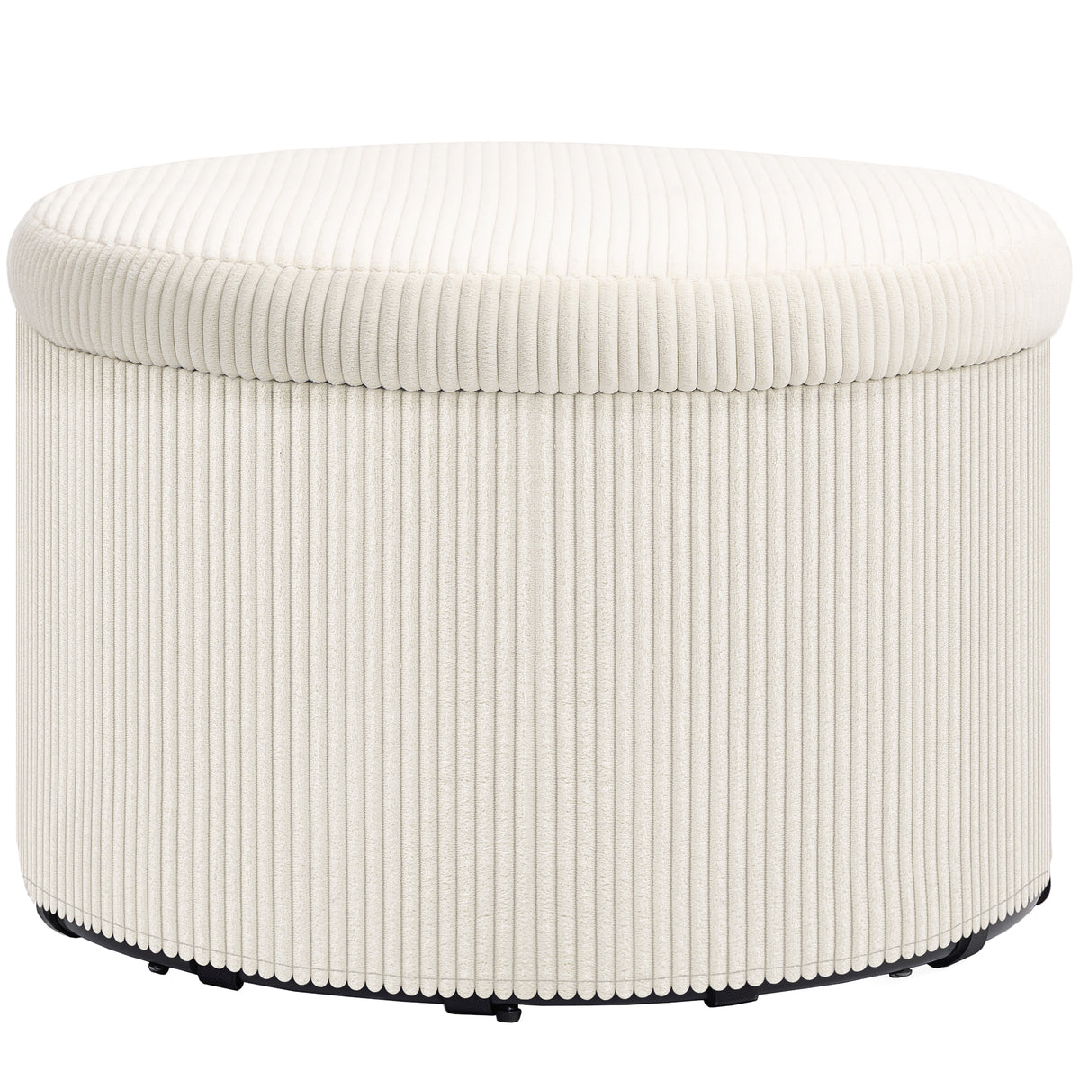 Pouf coffre rangement, tabouret rond, pouf repose-pieds en velours côtelé, charge 120 Kg, Ø 60 x 41 cm, beige-0
