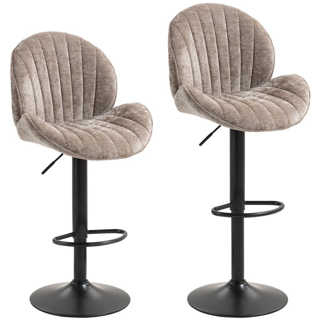 Lot de 2 tabourets de bar forme de coquillage, dossier, hauteur réglable et repose-pieds, cadre en acier, marron-0