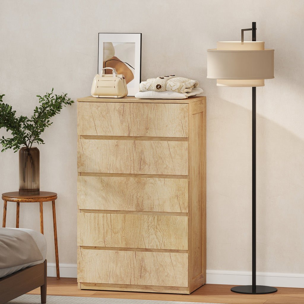 Commode 5 tiroirs meuble de rangement sans poignées design minimaliste 60 x 39 x 100 cm bois naturel-1