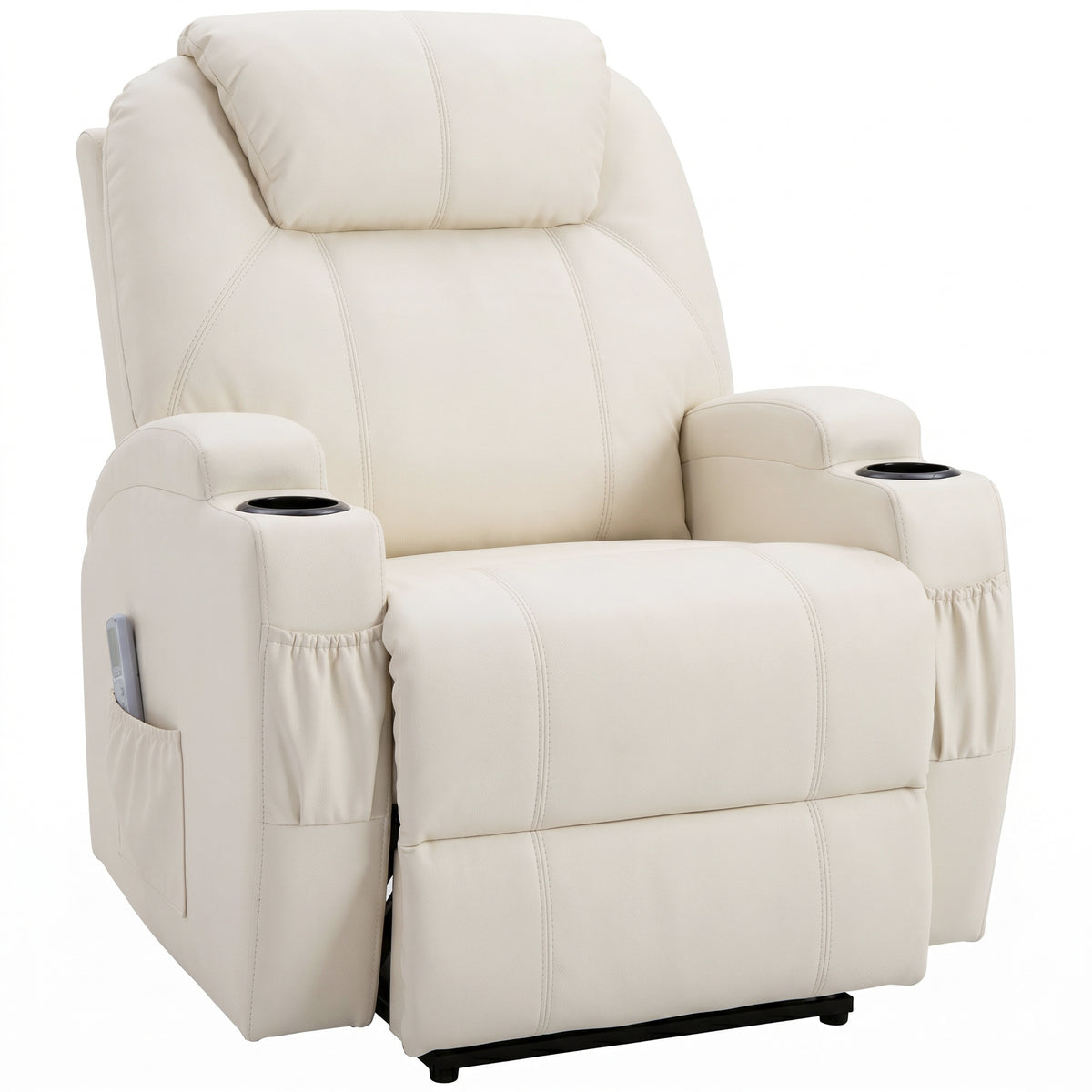 Fauteuil Luxe de Relaxation et Massage Inclinaison Dossier Repose-Pied électrique revêtement synthétique Crème-0
