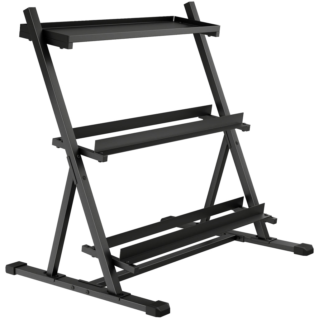 Support pour haltères à 3 niveaux, support de poids réglable en acier pour haltères, kettlebells, noir-0