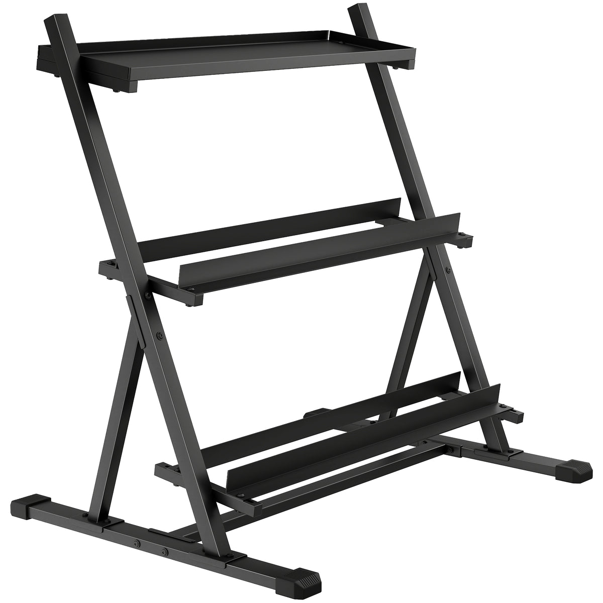Support pour haltères à 3 niveaux, support de poids réglable en acier pour haltères, kettlebells, noir-0