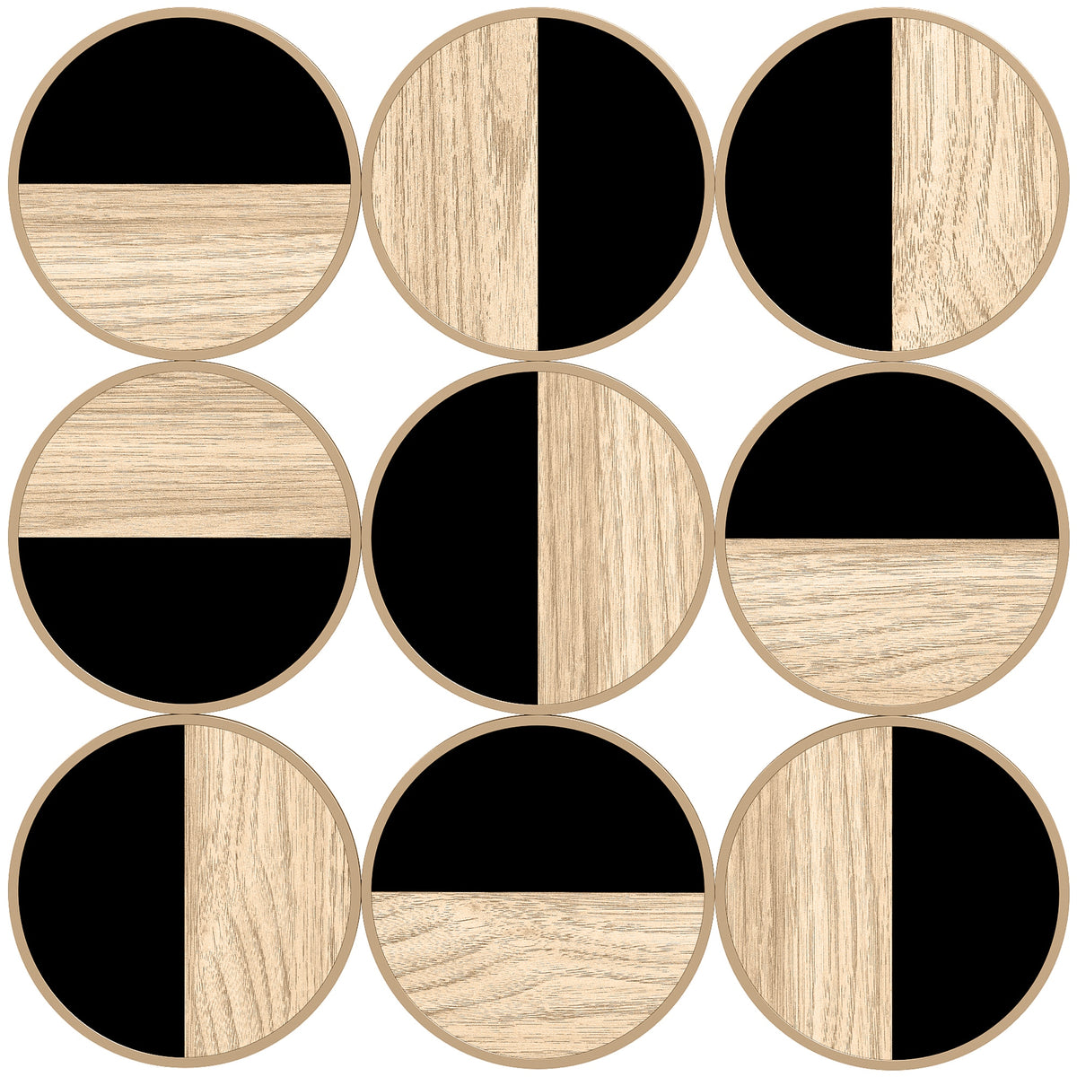 Décoration murale en métal, sculpture murale en métal, design unique à plusieurs disques, 60 x 60 cm, naturel et noir-0