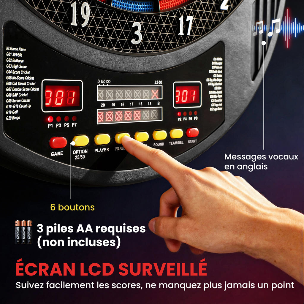 Jeu de fléchettes électronique avec embouts souples, doubles écrans LED, 33 jeux, 202 variations, jusqu'à 8 joueurs-4