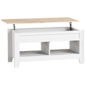 Table basse plateau relevable, table de salon avec étagères et compartiment caché,105 x 50 x 49-62,5 cm blanc-0