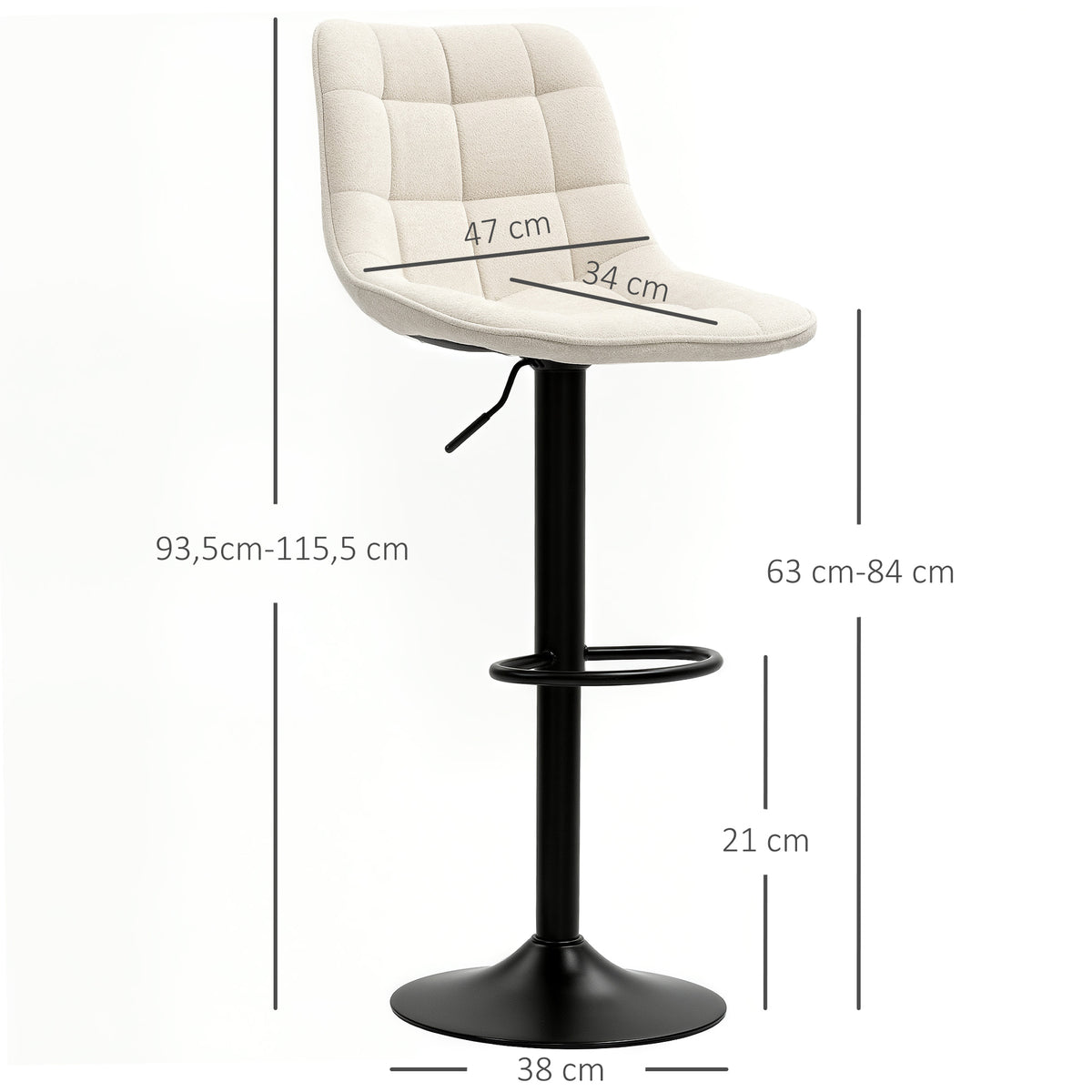 Lot de 2 tabourets de bar, chaises de bar en chenille hauteur réglable avec dossier pivotant 360° 47x48x117,5cm beige-2