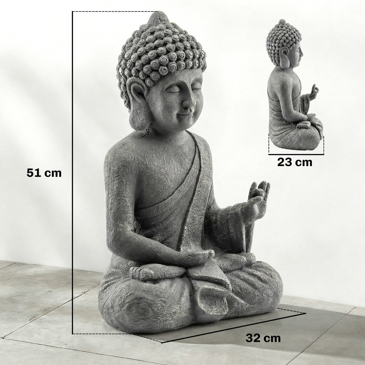 Statue de Jardin, Sculpture de Bouddha Assis en Oxyde de Magnésium, Décoration Spirituelle 32 x 23 x 51 cm, Gris Foncé-2