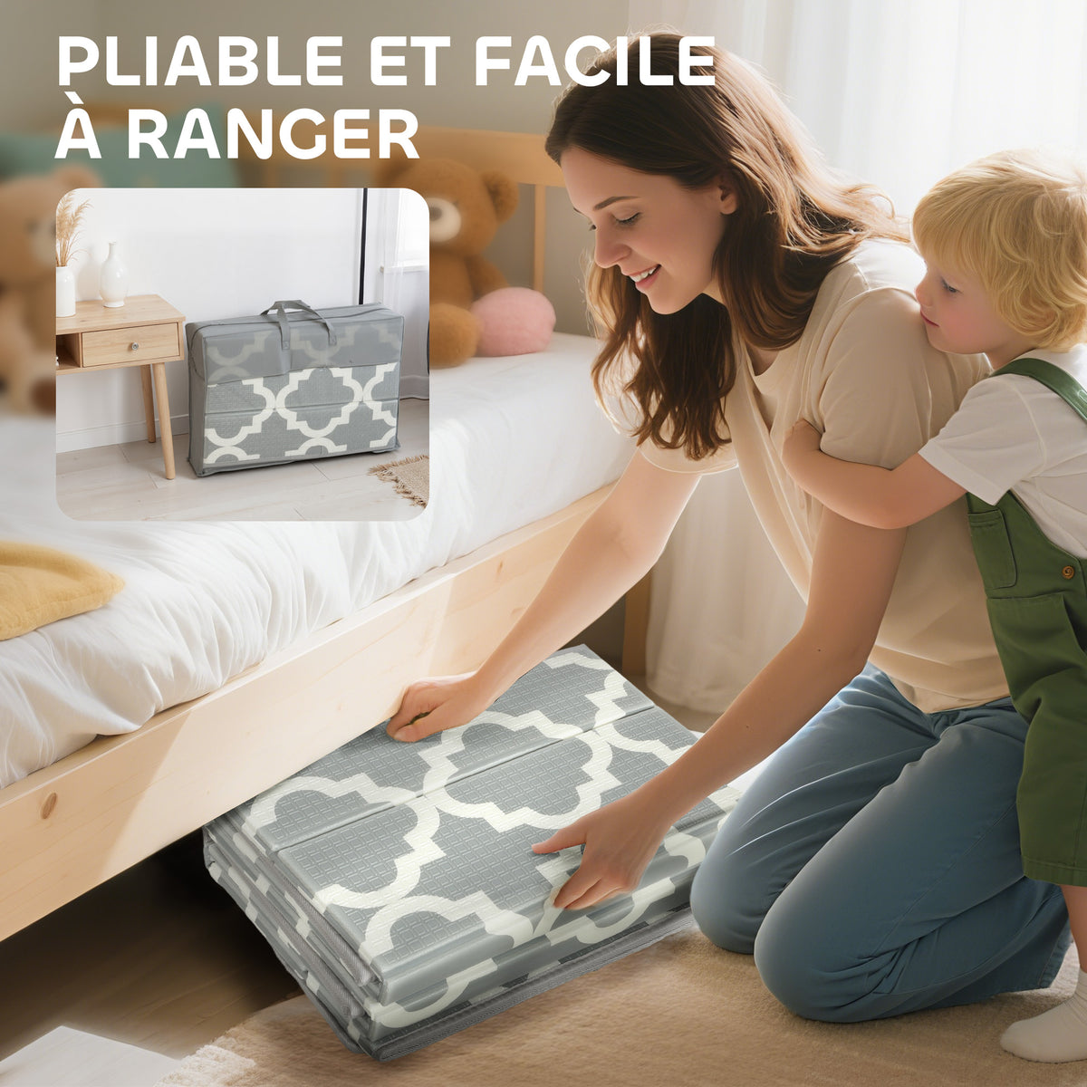 Tapis de jeu pour bébé pliable et réversible, tapis de sol en mousse épais, 202 x 180,5 x 1 cm, multicolore-7