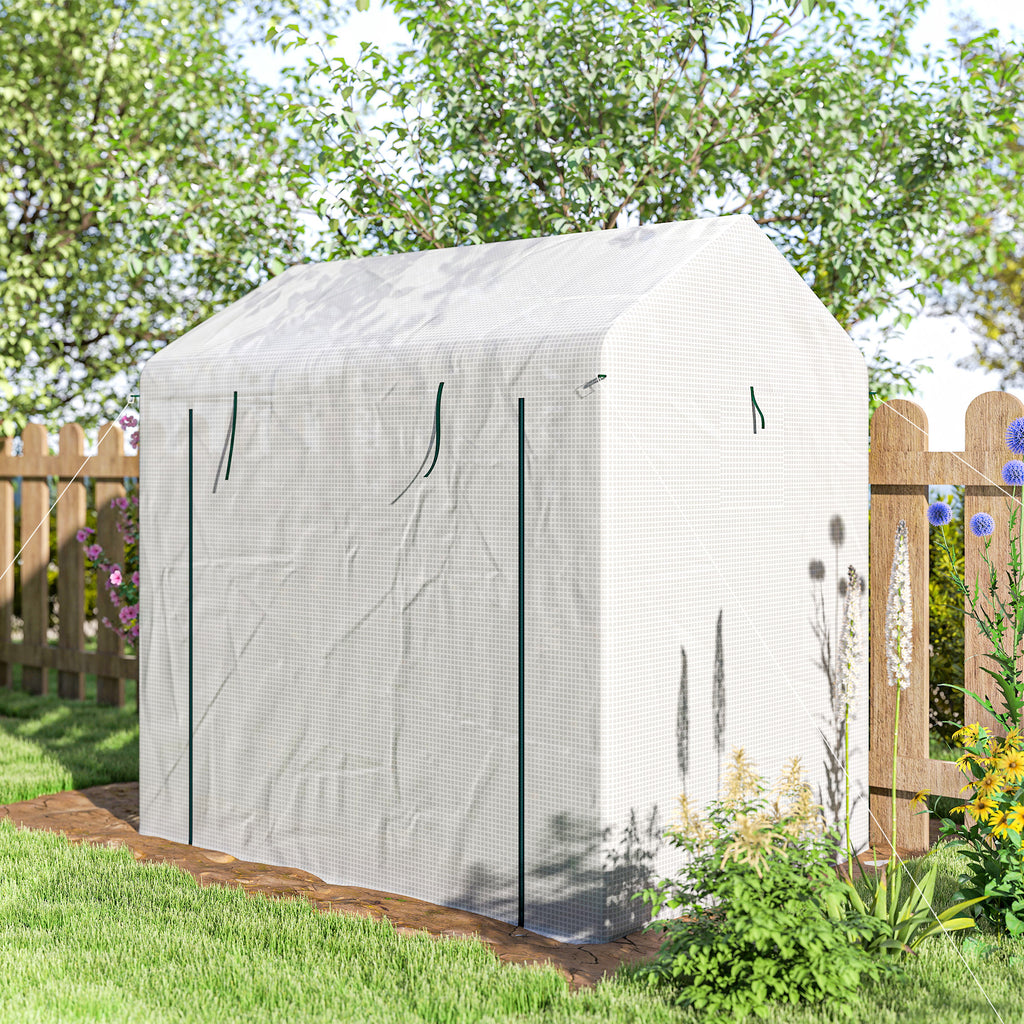 Serre de jardin PE, serre de balcon, bâche renforcée 135 g/m², châssis en acier, porte zippée, 200 x 140 x 200 cm, blanc-7