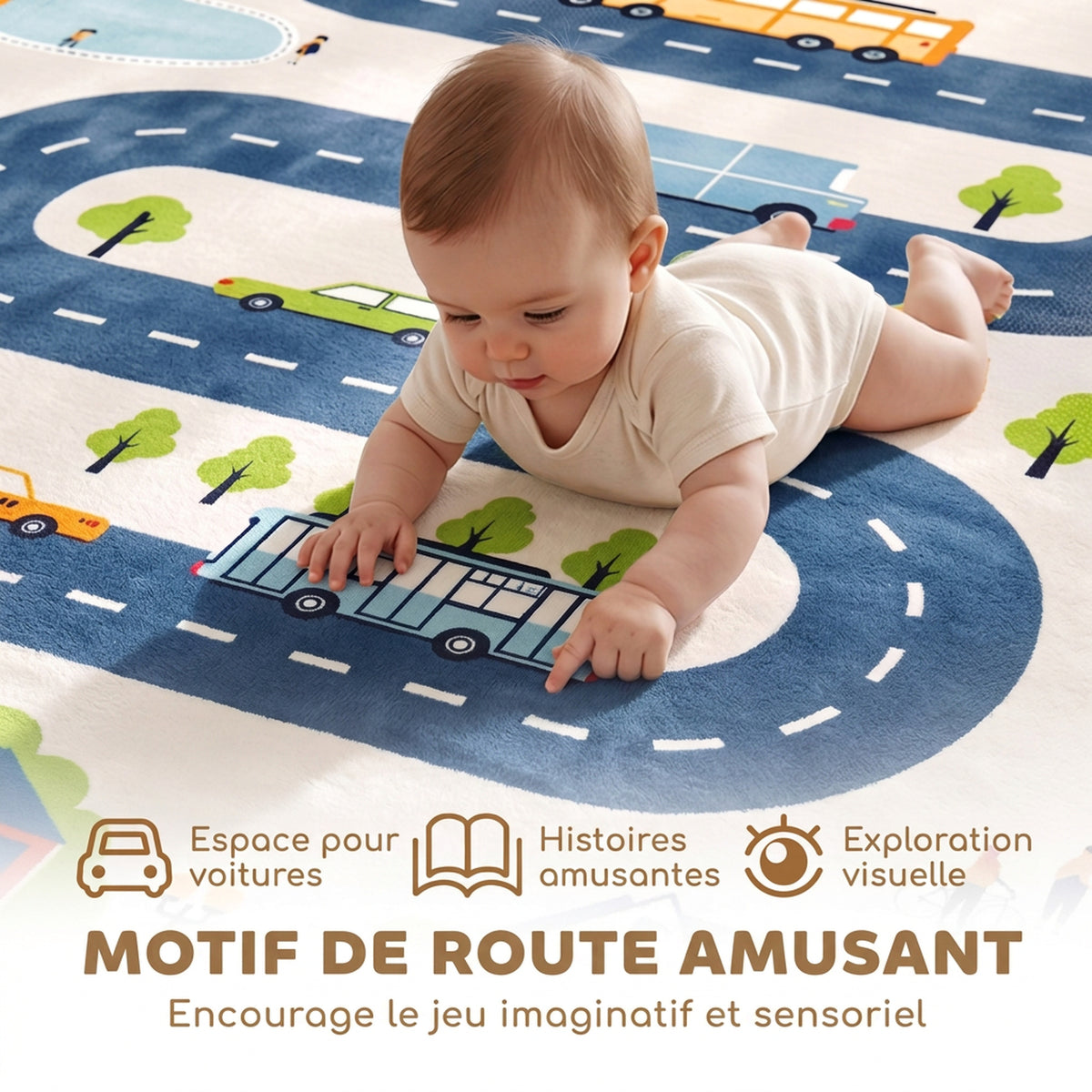 Tapis de Jeu pour Enfants Tapis de Chambre d'Enfant en Mousse Épaisseur 3 cm Motif Route Base Antidérapante 150x200cm-5