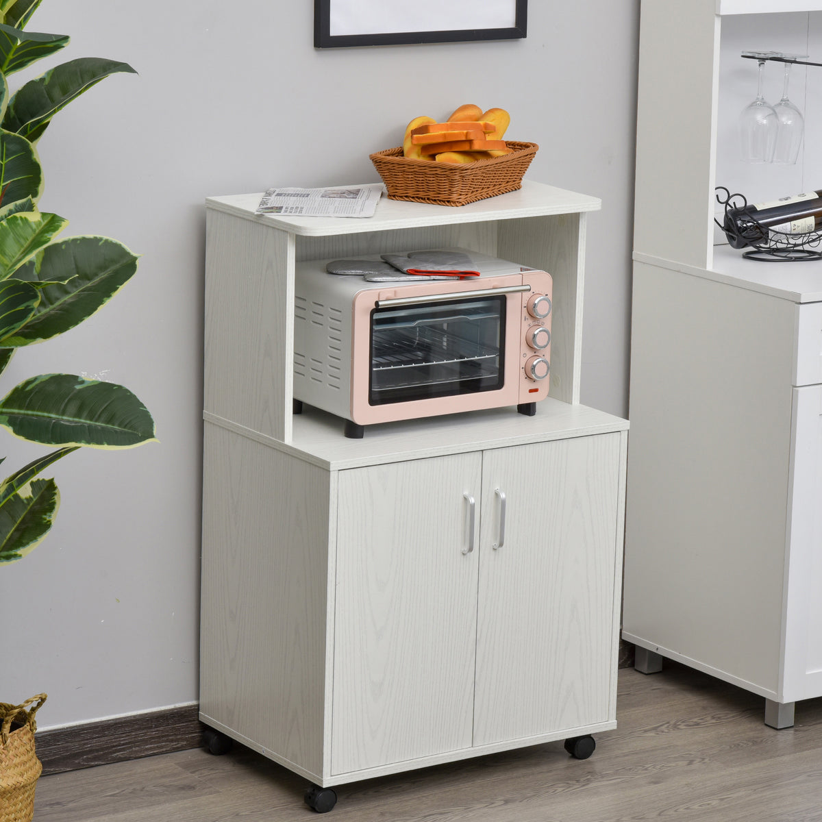 Chariot desserte micro-ondes placard 2 portes - dim. 60,4L x 40,3l x 97H cm - blanc-7