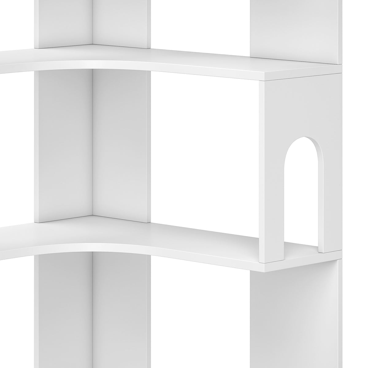 Bibliothèque d'angle, étagère de rangement à 6 niveaux avec panneaux latéraux arqués, 60 x 60 x 165,5 cm, blanc-9