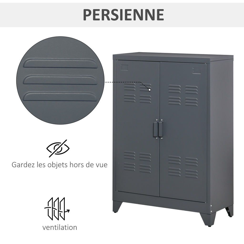 Armoire de bureau à 3 niveaux, meuble de rangement bureau métallique avec 2 portes et étagères réglables-4