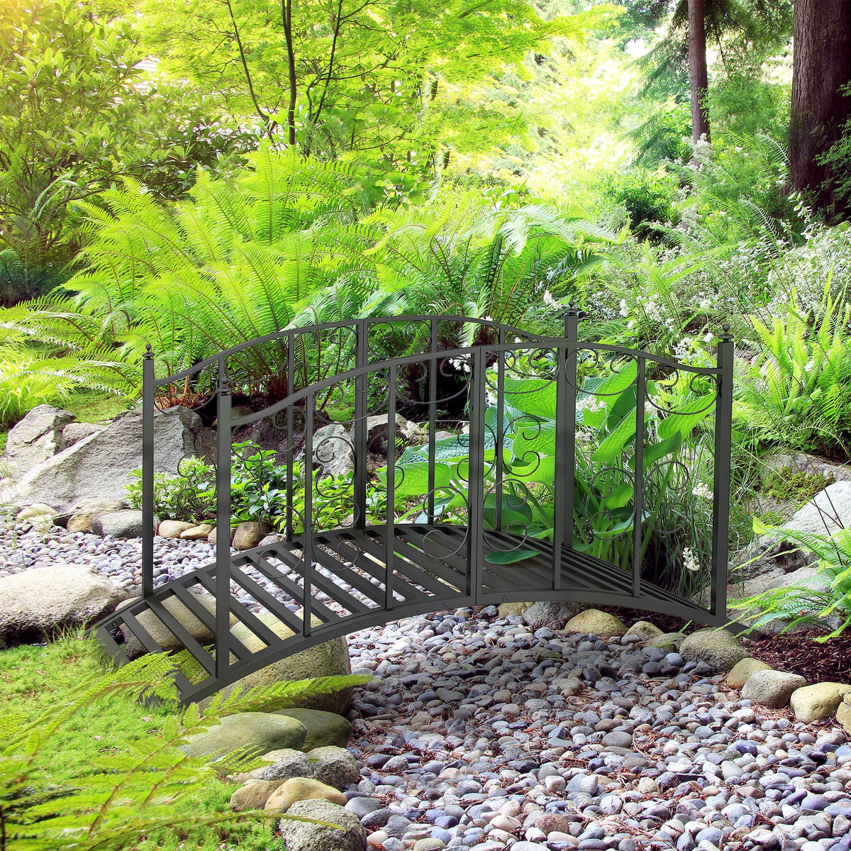 Pont de Jardin Pont en acier avec Garde-corps latéraux, Charge Maximale 120 KG, décoration Jardin, 119 x 67 x 70 cm noir-9