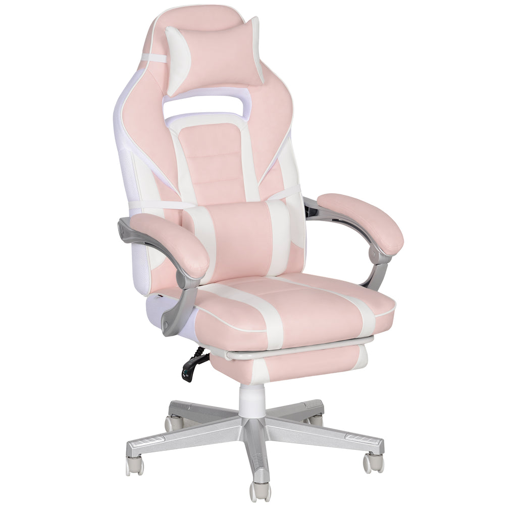 Chaise gaming, fauteuil gaming ergonomique avec repose-pieds, hauteur réglable, dossier inclinable, 63x63x123cm, rose-0