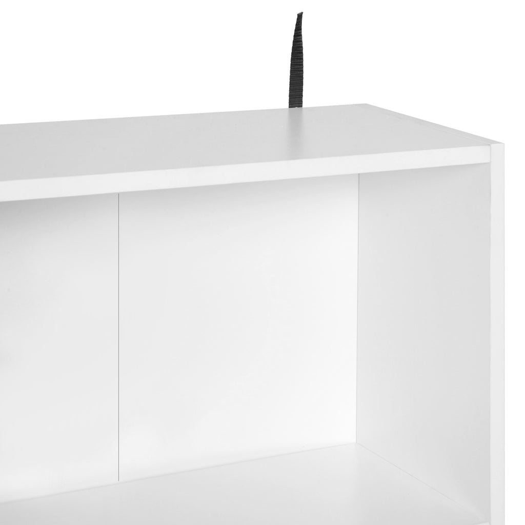 Bibliothèque scandinave meuble de rangement dim. 80L x 23,5l x 123H cm 5 niches placard 2 portes pieds effilés inclinés bois massif panneaux particules blanc-8
