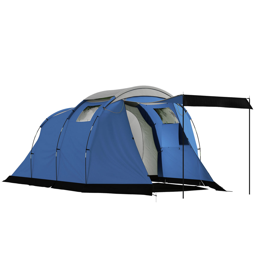 Tente de Camping Tunnel pour 4 Personnes Imperméable 3000mm Double Couche Hauteur 190cm Bleu Foncé-0