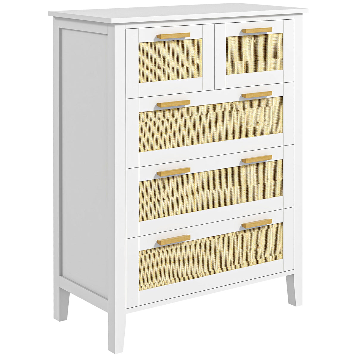 Commode 5 tiroirs poignées en bois massif glissières en métal pour bureau salon chambre à coucher 77 x 37 x 104 cm blanc-0