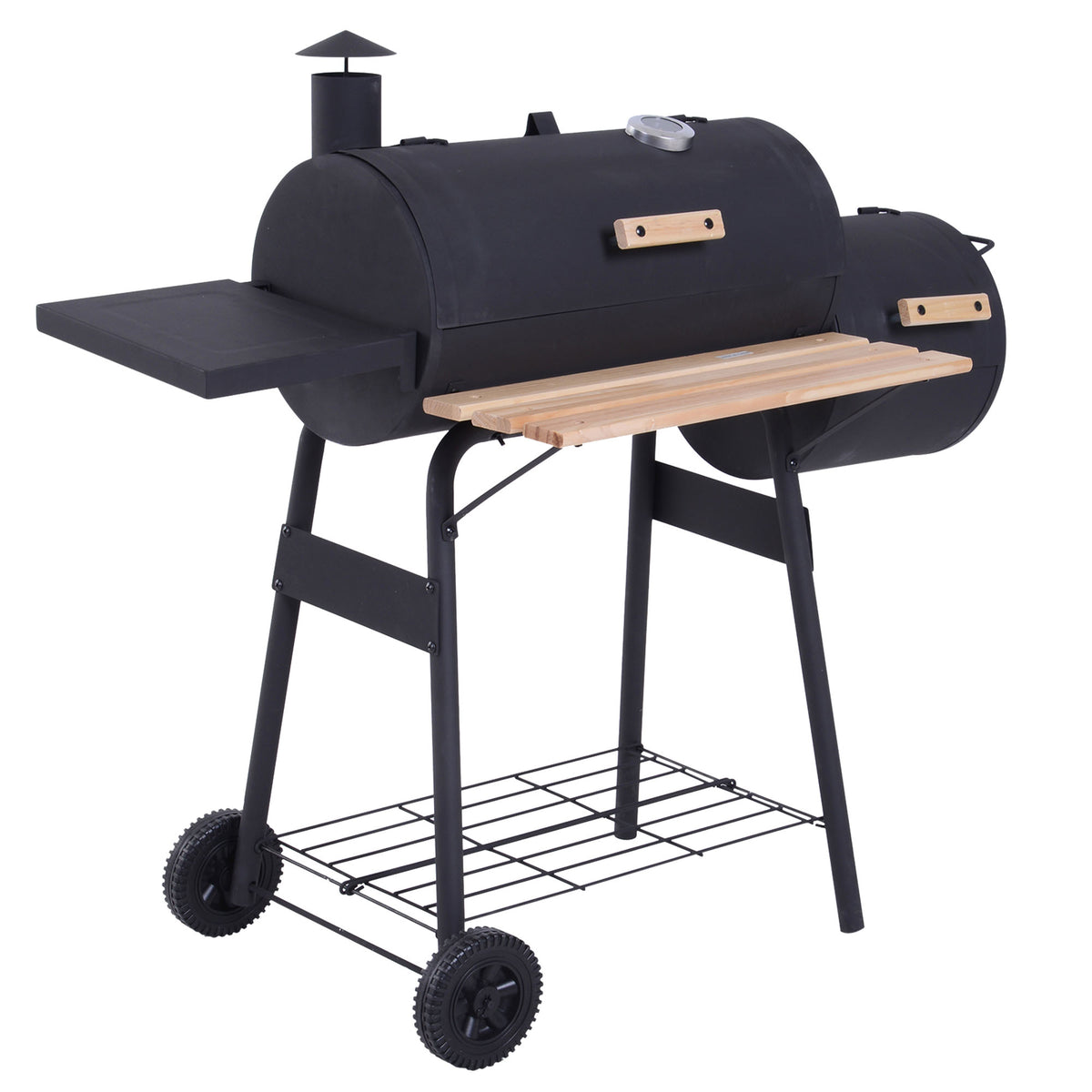 Barbecue à Charbon fumoir BBQ Grill Smoker sur Pied avec Couvercle, roulettes, thermomètre, étagères Noir-0